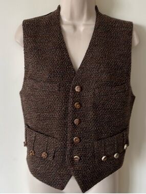 Vintage 90's Ralph Lauren Collection Brown Wool Tweed Button Up Vest 6